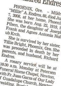 Mildred A. Endres on Sysoon