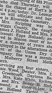 Minnie H. Stripling on Sysoon