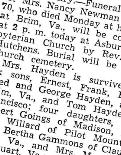 Nancy V Hayden on Sysoon