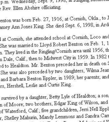 Nettie M King Benton on Sysoon