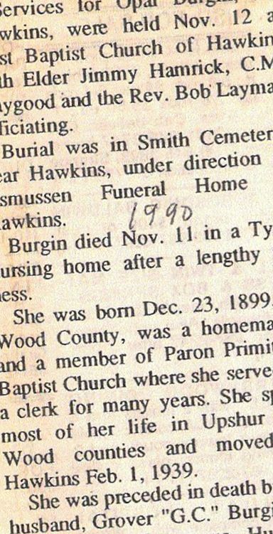 Opal Harris Burgin on Sysoon