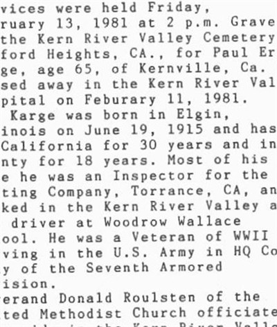 Paul Ernest Karge on Sysoon