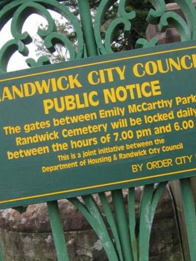 Randwick Cemetery on Sysoon