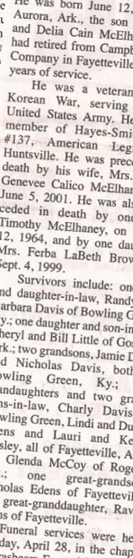 Raymond "Mack" Vance McElhaney on Sysoon