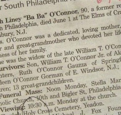 Ruth "Ba Ba" Liney O'Connor on Sysoon