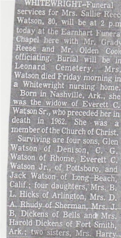 Sallie L. Watson on Sysoon