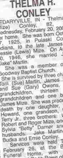 Thelma R Mize Conley on Sysoon