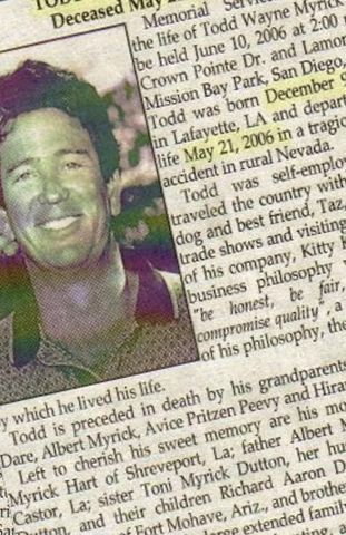 Todd Wayne Myrick, Find a grave on Sysoon Todd Wayne Myrick on Sysoon