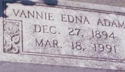Vannie Edna Adams Barker on Sysoon