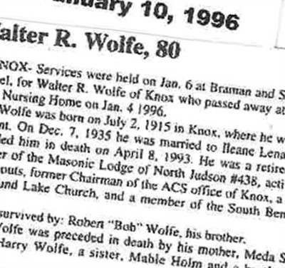 Walter R Wolfe on Sysoon