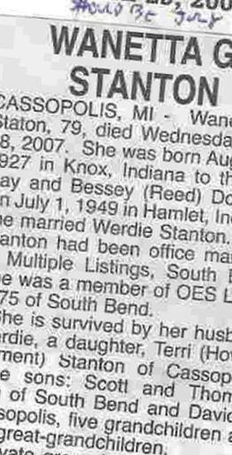 Wanetta G. Downey Stanton on Sysoon