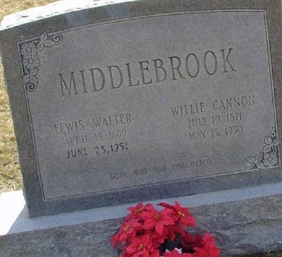 Willie A. Cannon Middlebrook on Sysoon