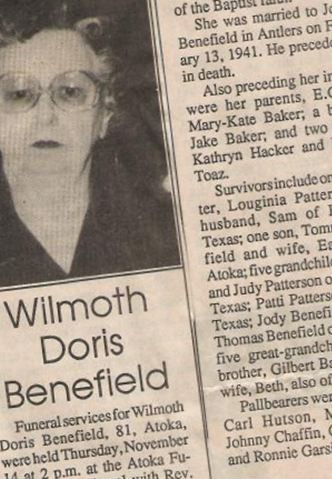 Wilmoth Doris Baker Benefield on Sysoon