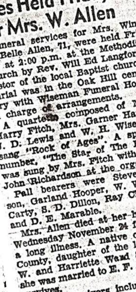 Winnie Belle Stockdale Allen on Sysoon