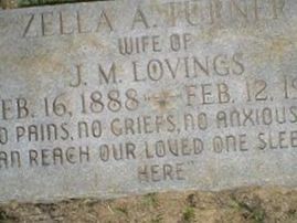 Zella A Turner Lovings on Sysoon